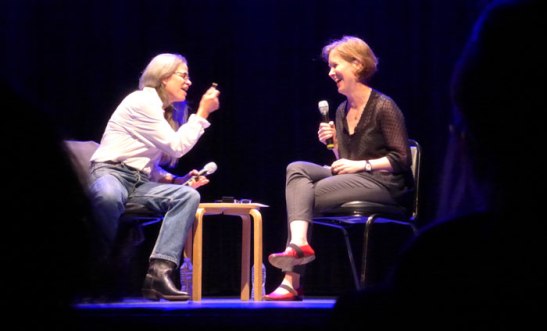 Sally Mann (left) and Ann Patchett share a laugh on stage at Symphony Space