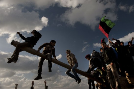 Libyans demonstrate against Colonel Muammar el-Qaddafi in Benghazi, February 26, 2011. Addario was kidnapped shortly after this image was shot. Lynsey Addario/Getty Images Reportage 