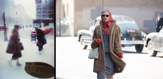 Similar color palette: An image by Saul Leiter (left) and a still from Carol (right)