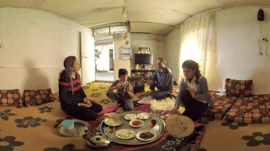 A still from the panoramic VR documentary Forced From Home, featuring Syrian refugees in Iraq.